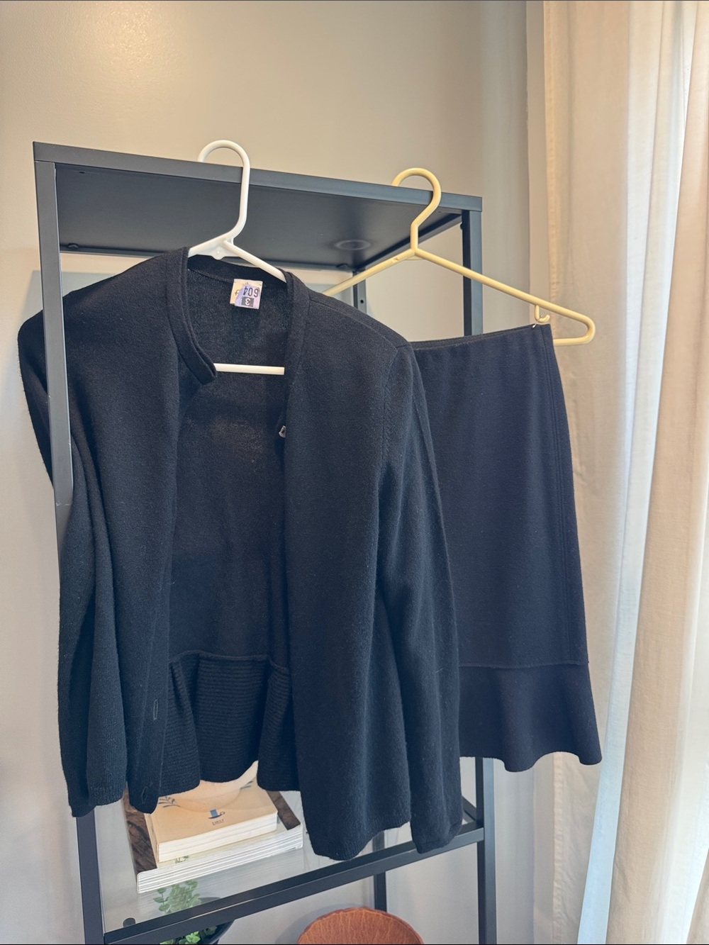 014. Black Women's Knit Cardigan and Skirt Set 50% cashmere